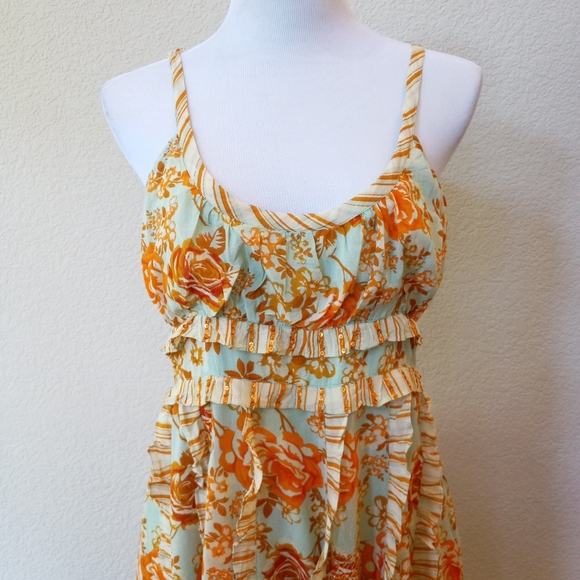 🍊 Dolce Cabo blue green and orange floral ruffle dress - Picture 2 of 8